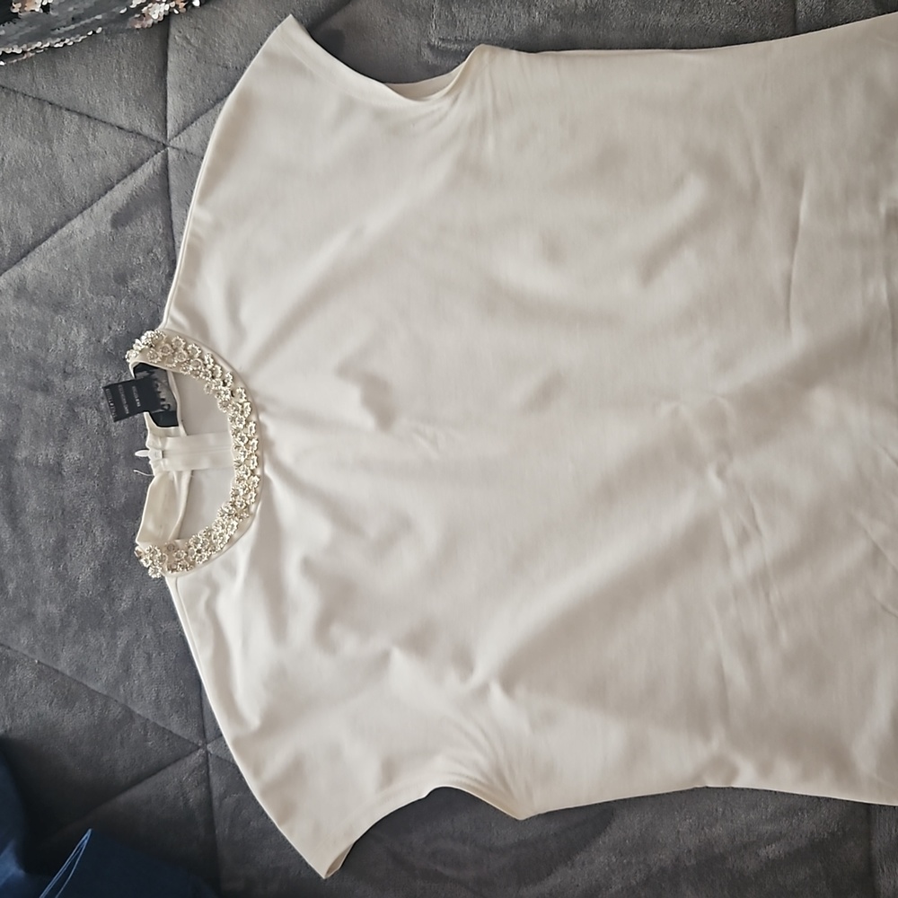 Ladies beaded collar white top
